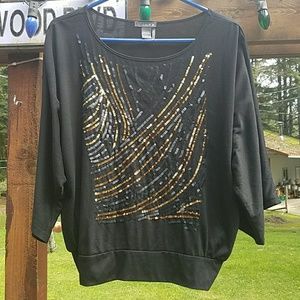 Lola B Black Top W/ Sequins - L